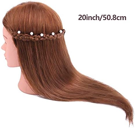 Mannequin Head with 100% Human Hair, SZCY LLC 18" Dark Brown Real Hair Cosmetology Mannequin Head Hair Styling Hairdressing Practice Training Doll Heads with Clamp Holder - Image 4