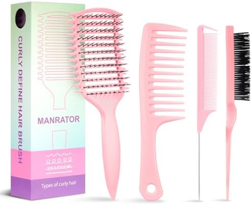 Curl Defining Brush, Vented Curly Hair Brush for Effortlessly Detangling Shaping and Defining Women's Men's Curls on All Wet or Dry Hair Types, Reduces Frizz (Pink) by Unknown