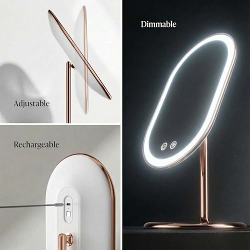 Fancii LED Lighted Vanity Makeup Mirror, Rechargeable - Cordless Illuminated Cosmetic Mirror with 3 Dimmable Light Settings, Dual Magnification - Vera (Rose Gold) - Image 5