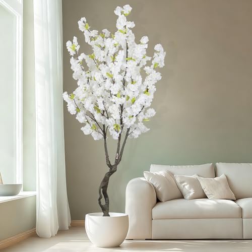 6.23ft Tall White Artificial Cherry Blossom Trees, Realistic Flower Faux Silk Leaves Plant, Fake Cherry Blossom Tree for Home Office Indoor Outdoor Party Wedding Christmas Decor - Image 3