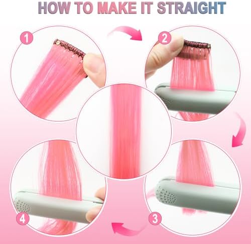 10 PCS Pink and Blue Hair Extensions, Colorful Accessories for Women 17 In - Image 5