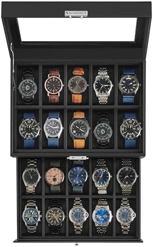 SONGMICS 20-Slot Watch Box, 2 Layers, Glass Lid, Lockable by SONGMICSbySONGMICSHOME