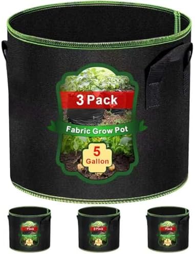 MEKOLIFE 3-Pack 5 Gallon Grow Bags, Nonwoven Planting Bags with Handles by Createagardenyoulove