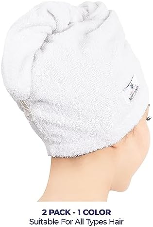 American Soft Linen 100% Cotton Hair Towels for Women, Head Towel Cap, Cotton Hair Turban Towel Wrap for Long Curly Anti Frizz Hair, Soft and Absorbent Cotton Hair Towels 2 Pack, White - Image 3