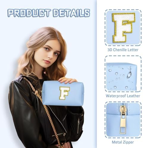TOPEAST Teen Girl Gifts Trendy Stuff, Blue Small Makeup Bag Preppy Stuff for Girls Personalized Birthday Gifts for Girls Daughter (Sky Blue K) - Image 4