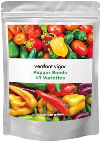 600+ Pepper Seeds, 10 Varieties Hot and Bell Pepper Seeds Garden Kit by VerdantVigor