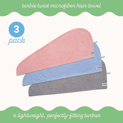 Turbie Twist Microfiber Hair Towel, Gray, Blue & Pink (3 Pack) - Image 3