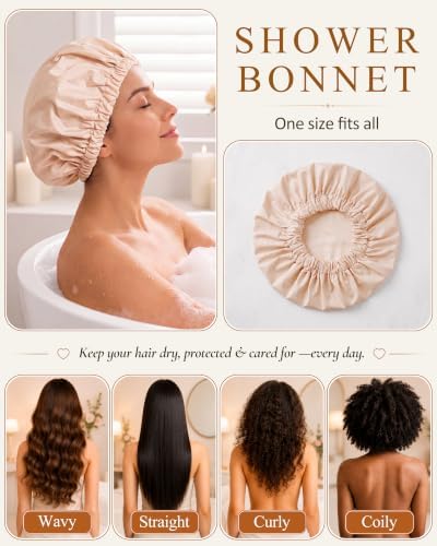 Edoneery Shower Caps for Women Reusable Waterproof, Shower Hair Cap - Image 5