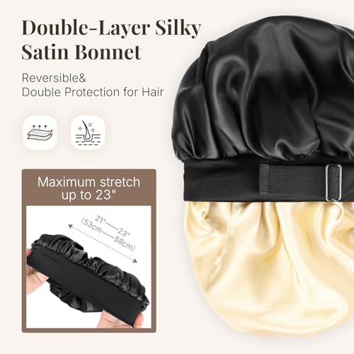 2PCS Silk Hair Bonnet for Sleeping Women - Satin Bonnet for Sleeping Double Layer Adjustable Sleep Cap for Curly Hair - Image 3