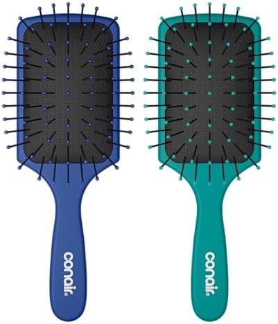 Conair Beyond Gentle Mini Paddle Hair Brush Set, 2-Pack, Detangler Brushes for Women, Detangling Brush Set/Paddle Hairbrush, Mini Travel Set, Blue & Teal by conair