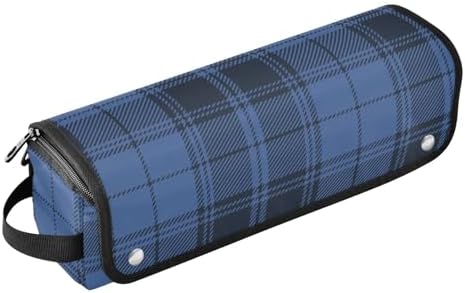Tartan Plaid Blue Hair Tools Travel Bag Portable Travel Organizer Pouch with Heat Resistant Mat Carrying Case for Hair Dryer Curling Iron Flat Irons by PJXTH