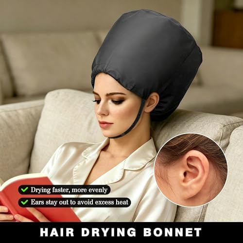 Hooded Hair Dryer Bonnet, Fast Drying Bonnet Hair Dryer for Natural Hair, Deep Conditioning Styling Curl Enhancing, Adjustable Fit Portable Lightweight for Travel（Black） - Image 3