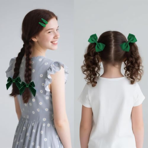 baotongle 11pcs Green School Hair Accessories Set Uniform Hair Bow Headband Clips Hair Ties Curly Bows for Little Toddler School Girls(Green) - Image 3