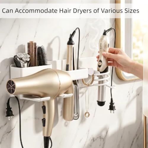 4-in-1 Hair Tool Organizer, Wall Mount Hair Dryer Holder, White - Image 4