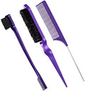 Geiserailie 3 Pcs Slick Back Hair Brush Set Bristle Brush, Purple by Geiserailie