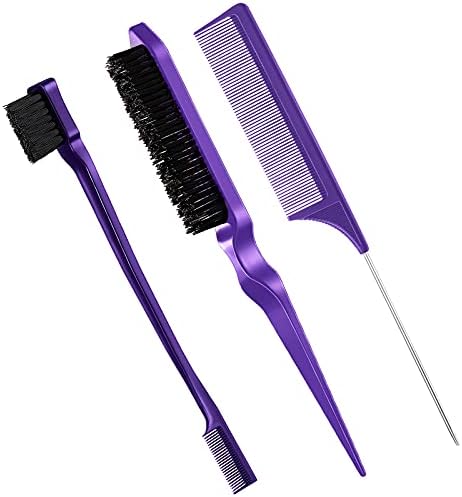 Geiserailie 3 Pcs Slick Back Hair Brush Set Bristle Brush, Purple by Geiserailie