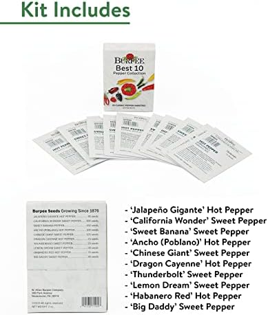 Burpee Best Collection | 10 Packets of Non-GMO Fresh Mix of Hot Pepper & Sweet Varieties | Jalapeno, Bell Pepper Seeds & More, Seeds for Planting - Image 3