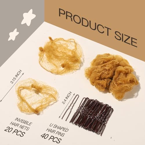 FANDAMEI Hair Net for Kids, Invisible Hair Nets 20PCS with 40PCS U Shaped Bobby Pins, 30cm Hair Nets for Buns, Bun Hair Nets for Ballet Girls Hair Accessories Set for Women, Girls-Light Brown - Image 2