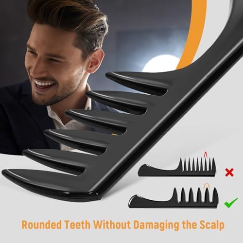 Stylemate 3Pcs Hair Styling Combs Set for Men, Black Barber Wide Tooth Texture Comb for Quiff, Pompadour, Slick Back, Fauxhawk, Undercut - Image 5