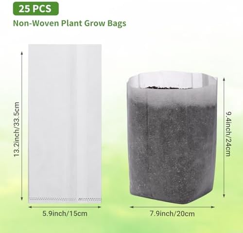 GREANER 12.6"x13.4" Seedling Bags, 25Pcs Nursery Growing Bags for Growing Vegetables, Fabric Pots for Seed Planting Succulents Vegetable Flower Potato Tomato - Image 2