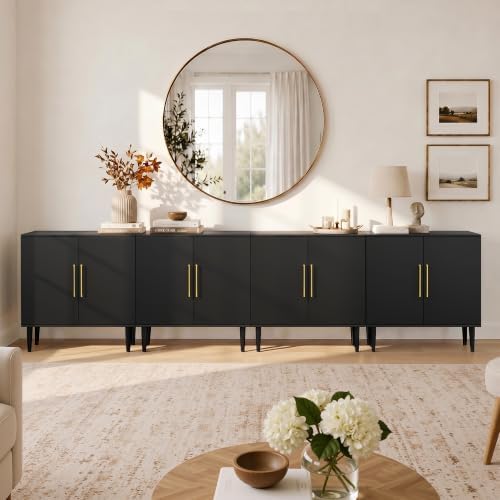 Vrullu Modern Storage Cabinet, Freestanding Buffet Cabinet with Adjustable Shelf, Black Sideboard and Buffet Storage, Wood Accent Furniture for Living Room, Hallway, Entryway, Dining Room (4, Black) by Vrullu