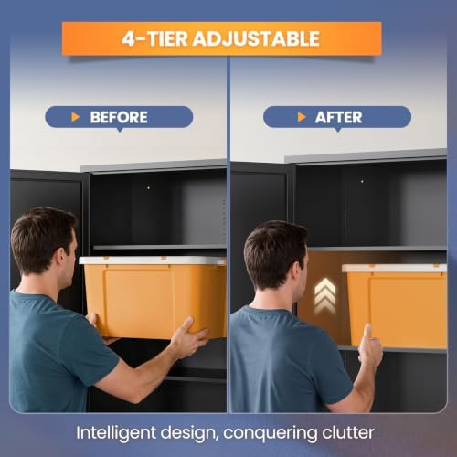 Yizosh Wide Deep Metal Pantry Storage Cabinet,Mobile Garage Storage Cabinet - Image 5