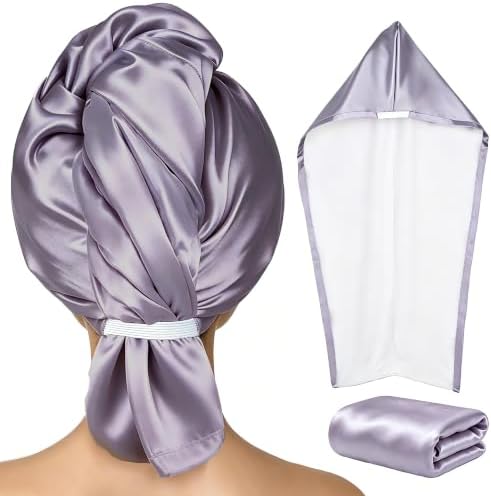Satin Microfiber Hair Drying Towel Wrap, Fast Drying Turban for Women Mauve Grey by Vettres