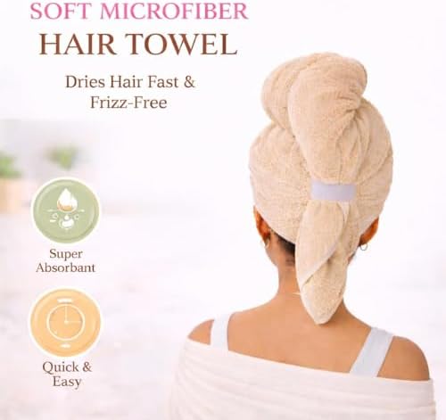 Luxury Microfiber Hair Towel Wrap for Women - Quick Dry, Super Absorbent Hair Turban, Soft & Lightweight Anti-Frizz Towel for Long, Thick & Curly Hair (Nude, 48" × 24") - Image 4