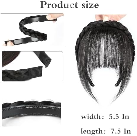 Wig with Bangs and Sideburns Trendy Braided Headband Hair Accessories Braid Headband for Women Hair Extensions Bangs Girls Braided Wigs (Black) - Image 5