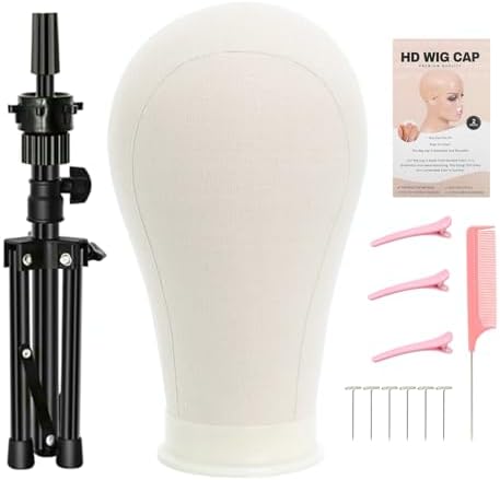 FUTAI 22 inches Canvas Mannequin Head with Tripod Stand Wig Cap T Pins Rat Tail Comb and Hairpins for Wig Making Practice Styling Training Display by FUTAI