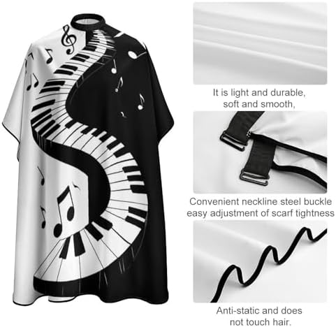 Hair Cutting Cape Piano Music Notes Abstract Black Green Art Haircut Hairdressing Cloth Apron for Makeup Artist Beautician, Hair Dye, Water Resistant Professional Salon Cape Hair Dress Apron - Image 4