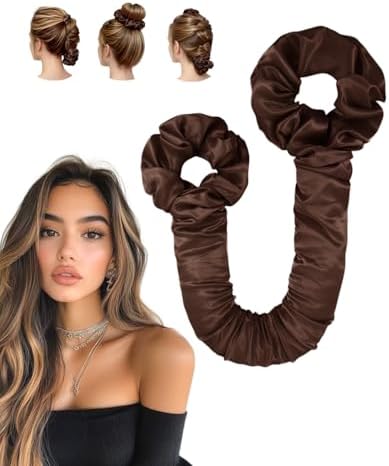 BONNET QUEEN Large Satin Heatless Hair Curler for Long Thick Hair, All-in-One Overnight Curling Rod, Heatless Curls Bun with Built-in Scrunchies, Day-to-Night Styling for Sleep, Travel & Gym, Brown by BonnetQueen