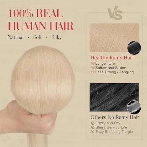 Rich Choices Real Human Hair Clip In Extensions-6 Pcs Single Clip Design-100% Remy Hairs Invisible Clip in Extensions for Thin Short Hair-Seamless Hairpieces for Women-12 Inches #60 Platinum Blonde - Image 4