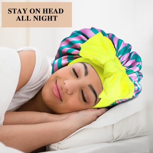 2+3 Large Satin Bonnets with Scrunchies for Women, Hair Bonnet Sleeping Tie Bonnet for Braids Curly Hair - Image 6