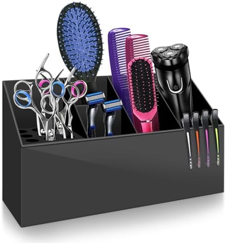 NICEMOVIC Barber Scissors Holder Box, Barber Accessories Barber Supplies, Professional Salon Hairdressing Scissors Rack Holder Storage Organizer for Hairstyling Combs Clips Brushes (Large Black) by NICEMOVIC