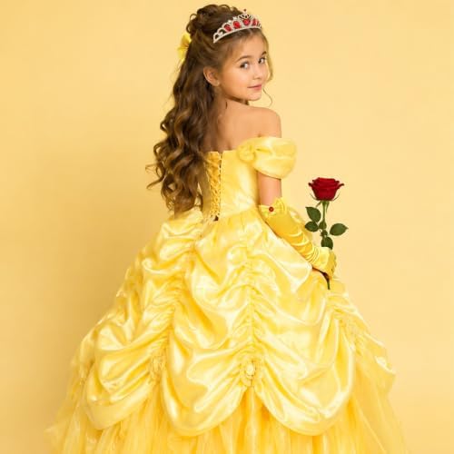 Princess Costume Accessories Crown Rose Hair Bow Yellow Gloves Kit - Image 5