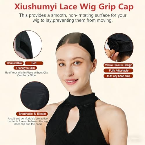 Xiushumyi Lace Wig Cap for Women,Adjustable Wig Grip Cap with Grip Band for Keeping Wigs In Place,Non Slip Caps Make Your Wigs Be Glueless (Black) - Image 2