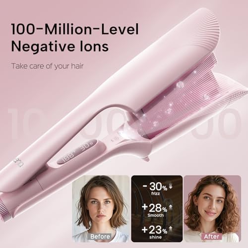 Crimper Waver Tool LENA S17S for Short to Medium Hair, Compact Styler with Titanium Barrel, Fast Heating, Adjustable Temperature, Anti-Scald Design, Auto Shut-Off, Negative Ions, Pink - Image 3