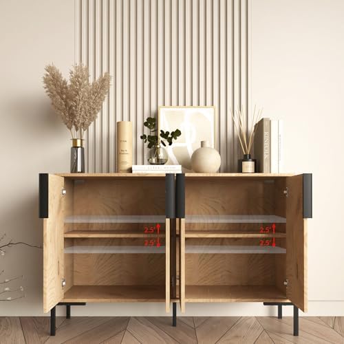 4 Doors Sideboard Buffet Cabinet with Adjustable Shelves, Modern Accent Sideboard with Golden Legs, Wide Storage Cabinet for Kitchen, LivingRoom,Natural - Image 4