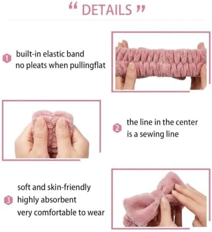 7 Pcs Spa Set, Facial Headband and Wristband Set, Skincare Accessories, College Style Girl Idea Gifts, Hair Accessories for Women and Girls（ Coral Pink） - Image 7