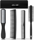 SALONSILK Hair Brush for Men, 4PCS Mens Hair Brush & Styling Comb Set, Fine and Wide Tooth Comb, Gel & Roller Brush for All Hair Types, Perfect for Styling, Grooming, and Detangling by SalonSilk