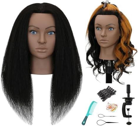 18" Mannequin Head Human Hair 100% Real Human Hair Mannequin Head Cosmetology Makeup Doll Training Head With Table Clamp Stand for Curling, Cutting Dyeing & Hairdresser School Training by Unknown