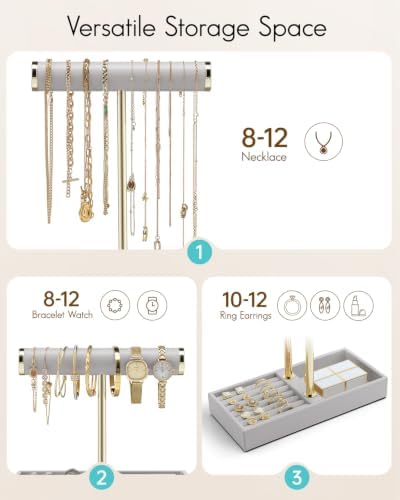 VLANDO Jewelry Organizer, 2 Tier Jewelry Bracelet Necklace Holder with Tray - Image 3