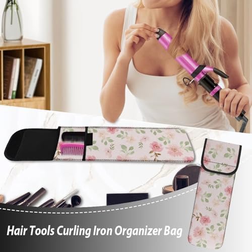 Flashideas Floral Flat Iron Case Curling Iron Organizers and Storage with Pocket Heat Resistant Neoprene Curling Iron Holder Universal Curling Iron Cover Sleeve Hot Tools Travel Bag - Image 3