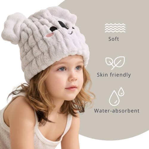 Microfiber Hair Towel Wrap for Kids, Koala Toddler Quick Drying Cap - Image 6