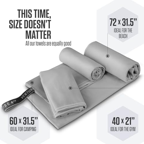 VENTURE 4TH Quick Dry Microfiber Towel for Camping & Gym -Light Gray Medium - Image 3