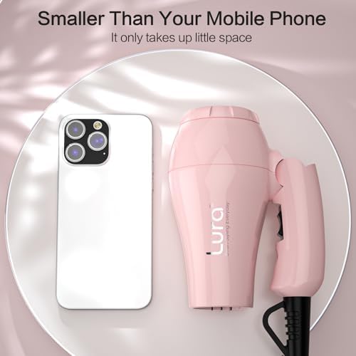 Foldable Travel Hair Dreyr Mini:Dual Voltage Small Lightweight Blow Dryer for International Travel,1200w Compact Hairdryer with Concentrator and Travel Bag(Light Pink) - Image 2