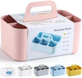 Multiuse Caddy Organizer with Handle, Portable Divided Plastic Tote Bin - Art Craft, Stationary Pen Marker Crayons, Makeup Hair Supplies Storage - Bathroom, Classroom, Dorm, Office, Desk Holder - Pink by AOZITA