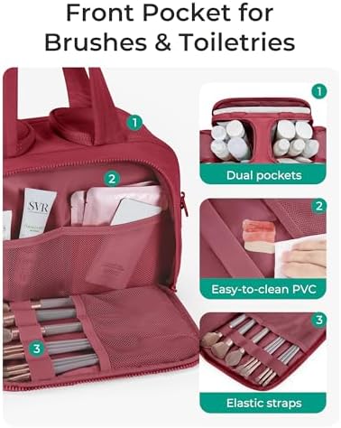 BAGSMART Travel Toiletry Bag, Puffy Toiletry Bag for Women, Wide-open toiletry bags for traveling, Large Travel Cosmetic Makeup Bag Organizer for Accessories,Toiletrie (Vintage Berry) - Image 2