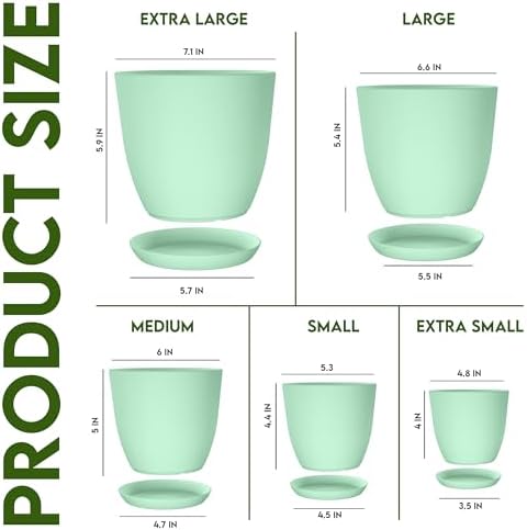 Plant Pots Indoor with Drainage, 10 Pack Multi-Size Planters Set, Mint - Image 2